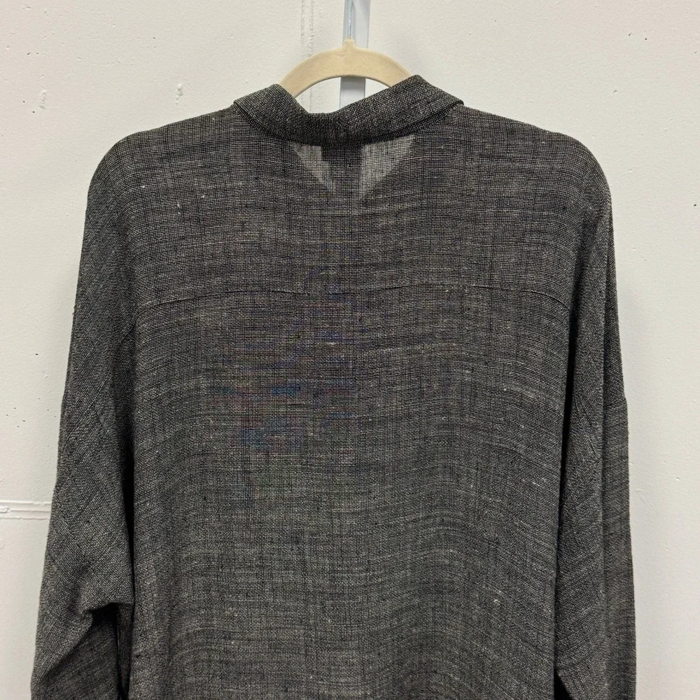 Eileen Fisher Italian Fabric Linen Blend Button Down Shirt Grey Lg Lagenlook